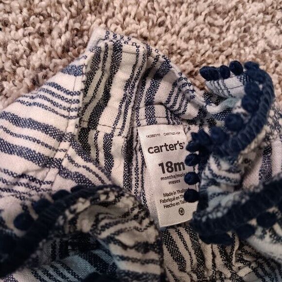Carter's 18 Months Baby Girl Blue and White Stripes Sleeveless Tank Top Shirt - Picture 2 of 5